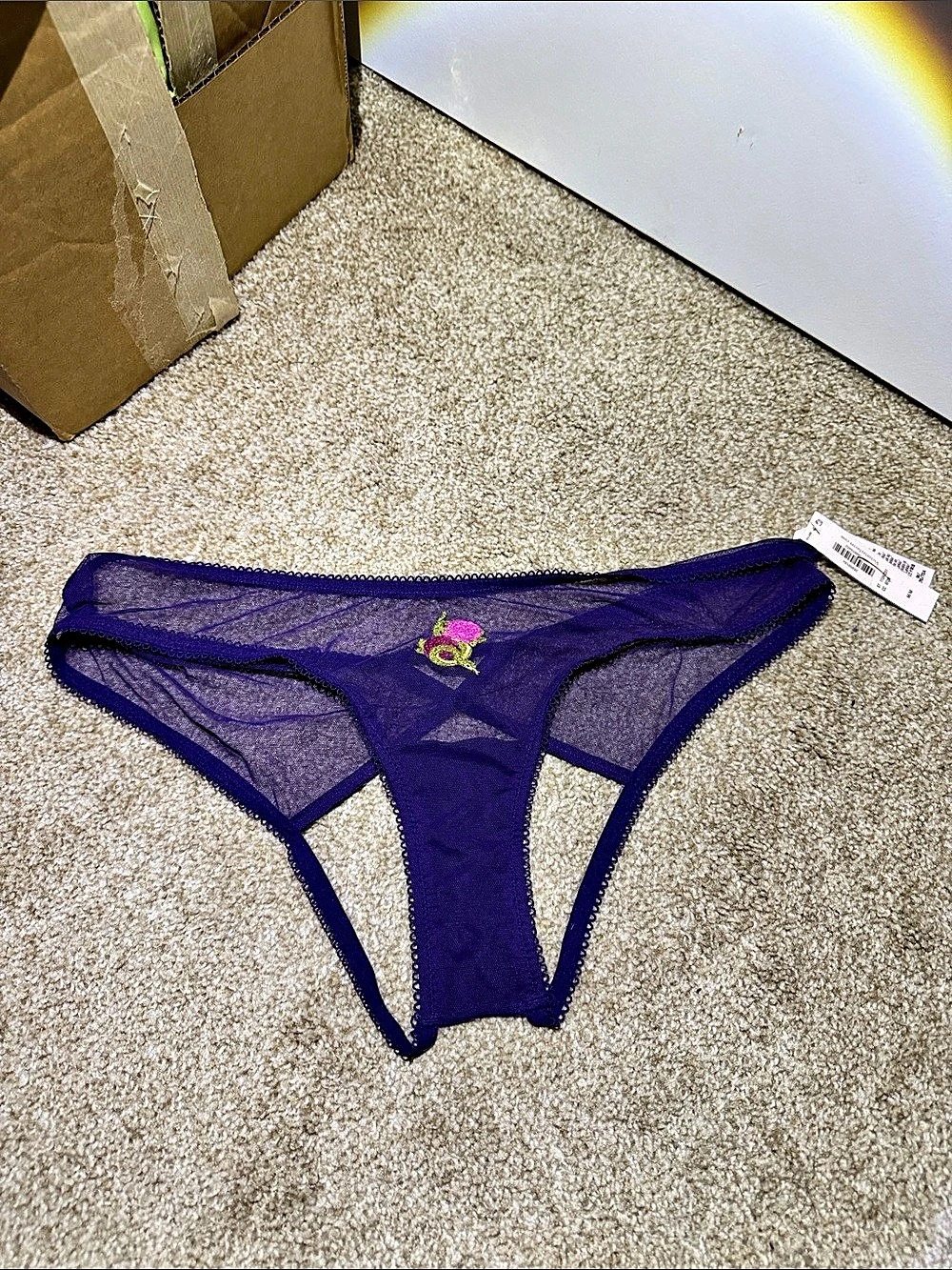 Victoria's Secret Very Sexy Flirty Mesh High-Leg Open Cheeky Panty Purple Medium